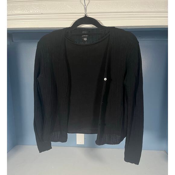 Eileen Fisher 100% Cotton Knit Cardigan Tank Set Black Size Medium - Picture 1 of 11